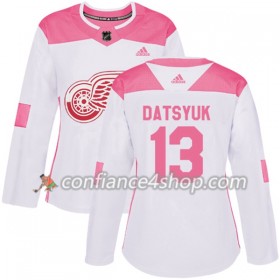 Adidas Maillot de Hockey Detroit Red Wings Pavel Datsyuk 13 2017-2018 Blanc Rose Fashion Authentic - Femme